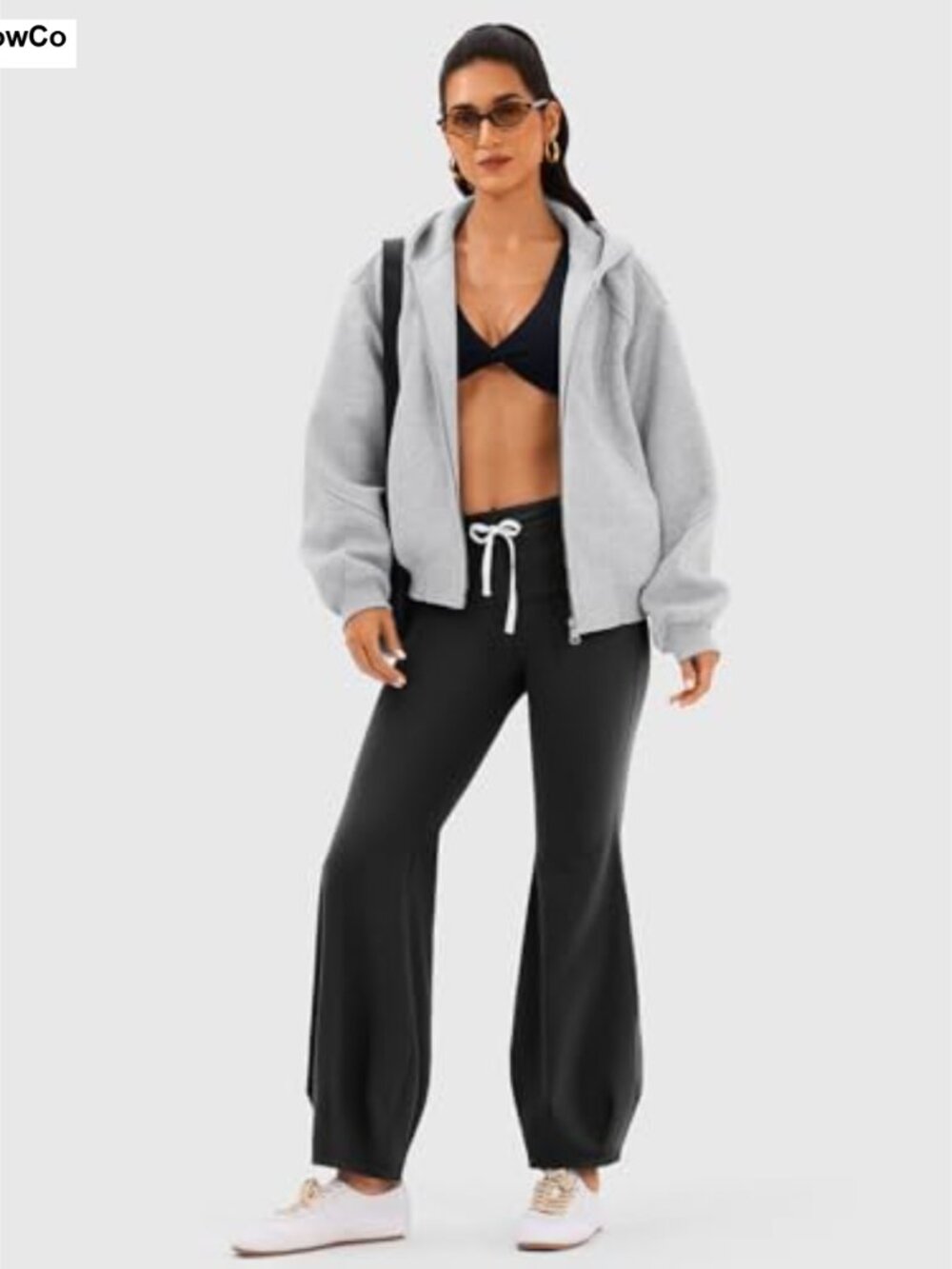 High Waist Fold-Over Flare Yoga Pants with Tummy Control and Drawstring for - Picture 2 of 5